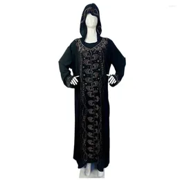 Ethnic Clothing Muslim Kaftan Abaya Dress Women Dubai Ramadan Turkish Diamonds Chiffon Hooded African Loose Boubou Beads Robe Gown Dashiki