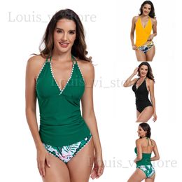 Women's Swimwear 2024 New Womens Large Split Swimsuit Flower Sprout Wrapped Bikini T240222