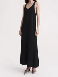 Casual Dresses Women Zipper Robes Sleeveless Solid Colour Round Neck Female Midi Dress 2024 Summer