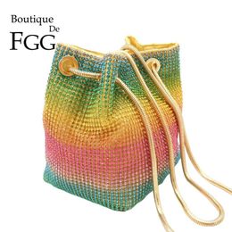 Boutique De FGG Rainbow Women Mini Chain Shoulder Purses and Handbags Crystal Clutch Evening Bags Rhinestone Party Crossbody Bag Q3472