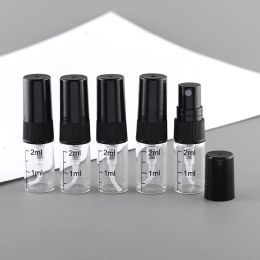 Bottle 100pcs/lot 2ml Black Thin Glass Perfume Bottles Mist Spray Pump Bottle Travel Small Sample Test Vials with Sprayer Refillable