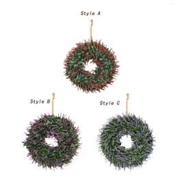 Decorative Flowers 45cm Artificial Lavender Spring Front Door Wreath Realistic Handmade Multifunctional Summer For All Seasons Accessories