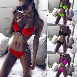 Women's Swimwear New Colour matching bikini with big and small chest and steel bracket T240222