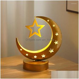 Party Decoration Eid Mubarak Decorative Lamp Holiday Lighting Muslim Ramadan Festival Led Castle Moon Night Light Home Wall Bedroom Dhn2Z