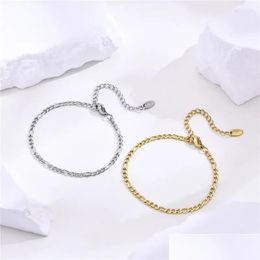 Chain Link Bracelets Modyle M Width Figaro For Women Anti Allergy Stainless Steel Wristband Wedding Jewellery Gifts Drop Delivery Dhux0