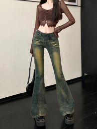 Jeans Real time photo of retro jeans for women in autumn 2023, new low waisted, slimming and sexy design, micro speaker pants trend