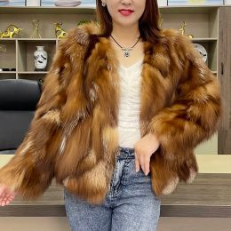 Fur New Real Fox Fur Jacket Winter Women Warm 100%Natural Genuine Fox Fur Coat Lady Fashion Casual Fur Long Sleeve Outerwear