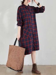 Girl's Dresses NYFS 2024 Spring Autumn New Korea Woman Dress Vestidos Robe Ete Femme Elbise Loose Cotton Plaid Long Sleeve Shirt DressesL2402