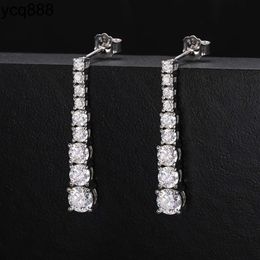 2023 New Arrival Western Style 925 Sterling Silver Vvs Moissanite Diamond Tennis Chain Long Dangle Earrings for Women Girls