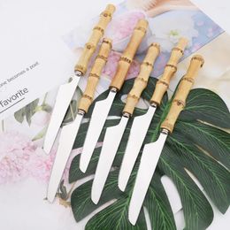 Knives 6Pcs Silver Imitation Bamboo Handle Dinnerware Set Stainless Steel Tableware Steak Knife Cutlery Western Kitchen Silverware