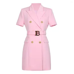 Party Dresses S-XXL High Quality Solid Colour Fashion Polo Neck Short Sleeve B Buckle Belt Slim Fit Workwear Commuter Women's Dress