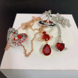 Planet Necklace Designer Necklace for Woman Vivienen Luxury Jewellery viviane westwood Saturn Red Diamond Planet Necklace Female Crystal Love Wat