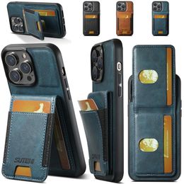 Magnetic Flip Phone Case for iPhone 15 Plus 14 13 Pro Max Samsung Galaxy S24 S23 Note20 Ultra A54 5G A14 A13 A53 A24 S23FE Multiple Card Slots Leather Wallet Bracket Shell