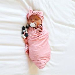 Blankets W8EF Born Receiving Blanket Bowknot Headband Set Baby Infant Cotton Sleeping Bag Swaddle Wrap Hairband