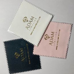 Jewellery 300PCS Custom LOGO 8*8cm Gold Foil Silver Polish Cloth Individual Packed Silver Jewellery Cleaning Wiping Microfiber Suede Cloth