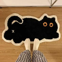 Bath Mats Cute Black Cat Imitation Cashmere Carpet Home Bedroom Bedside Blanket Door Mat Cartoon Living Room Coffee Table Mat
