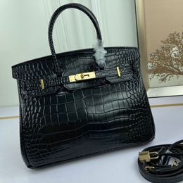 25 30 35cm Leather Handbag Tote Shopping Bag Crocodile Pattern Gold Hardware Key Latch Women Shoulder Bag Removable Long Strap 5a252K