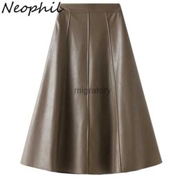 Skirts Skorts Neophil Retro 2023 Winter Women Leather A-Line High Waist Latex Black Beige Ladies Elegant Flare Chic Midi Skirt S220706 YQ240223