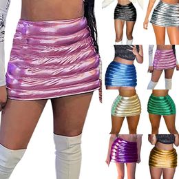 Skirts Sexy Metallic Skirt Glitter Club Bodycon Party Costume For Women Bed Denim Midi Side Slit