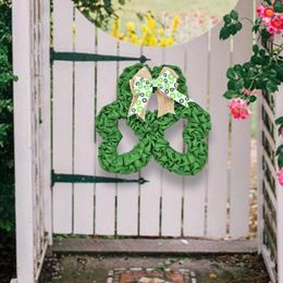 Decorative Flowers Clover Sign ST Patrick's Day Wreath Ornament Shamrock Bow Spring Front Door For Home Valentine's Balcony Bedroom