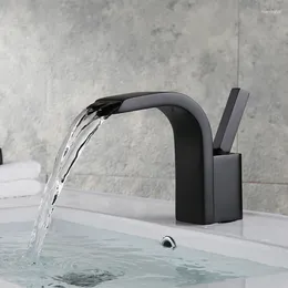 Bathroom Sink Faucets Solid Brass Floor Mount Shower Set Mixer Valve Matte Black Square Multi-function Waterfall Freestanding Tub Faucet