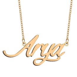 Arya Nameplate Gold Custom Name Necklace Personalised Pendant for Women Boys Birthday Gift Best Friends Jewellery 18k Gold Plated Stainless Steel