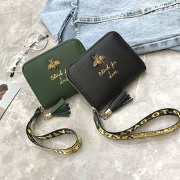 Small Honey Bee Wallet Green Wallet Tassel Accessories Billfold Short Zipper Coin Purse Women Portable Purse Money210J