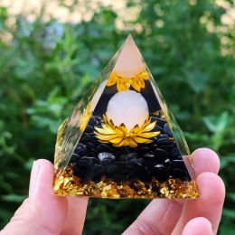 Jewellery 6CM Oganite Lotus Pyramid Home Decor Reiki Natural Mineral Crystal Ball Pyramid Resinencased Crushed Stone Pyramid Car Trim