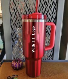 40oz Cobrand Red Holiday Winter Pink Quencher H2.0 Tumblers Cosmo Parada Flamingo Stainless Steel Valentines Day Gift Cups Silicone handle Lid Straw Car mugs 0223