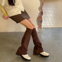 Women Socks Harajuku Knitted Solid Colour Flared Leg Warmer Baggy Loose Knee High Foot Cover Long Stockings Streetwear