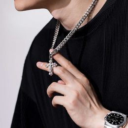 Necklace mens trendy hip-hop Cuban chain cross pendant with titanium steel non fading collarbone