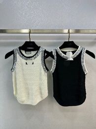 2005 2024 Spring Summer Brand SAme Style Sweater Sleeveless Crew Neck Cardigan Black Womens Clothes High Quality Womens weilanA184