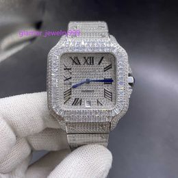 Iced out men watch full diamonds case baguette stones bezel diamonds and Roman dial automatic men shiny watchLuxury diamond-set watch