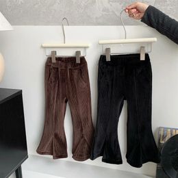 Trousers Girls Bell-bottom Pants Autumn Winter 2024 Children's Casual Velvet Solid Colour Warm Kids
