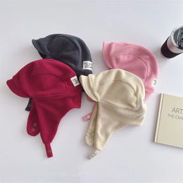 Berets 52 Cm Korean Tweed Children Lei Feng Hat 2024 Autumn And Winter Thickened Warmth Baby Ear Protection Windproof Flying