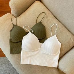 Camisoles & Tanks Sexy Suspenders Push Fit Stretch With Ladies Navel Top Pads Tube Chest Short Cropped Bra Tops Camisole Slim Up V-neck