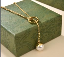 Designer Pearl Long Necklaces for Women Luxury Girls Gold Plated 925 Sterling Silver Letter Pendant Necklace Vintage Jewelry High Quality