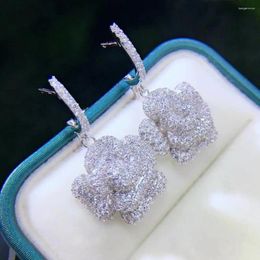 Dangle Earrings Rose Flower Drop Earring 925 Sterling Silver Cubic Zircon Fine Women Jewelry Trendy High Quality Party Wedding