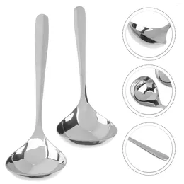 Dinnerware Sets 2pcs Stainless Steel Soup Ladle Scoop Spoons Mixing Serving Tableware For Home Kitchen Coffee Tea Flour Silver