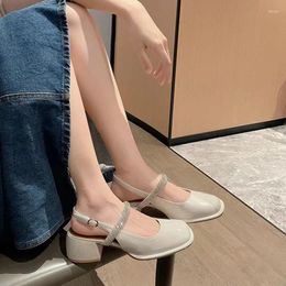 Dress Shoes Baotou Sandals Women's Spring And Summer Line With Coarse Heel Fairy Wind Square Mary Jane