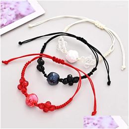 Charm Bracelets Black White Red Bead Woven Bangles For Women Men Lucky Adjustable Friendship Handmade Braided Thread Jewellery Drop Del Dh9Do