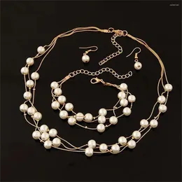 Necklace Earrings Set Cross-border Foreign Trade Jewellery Abs Imitation Pearl Bracelet Three Sets