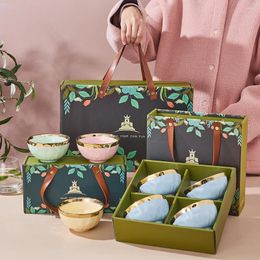 Bowls Ceramic Gift Bowl Set Opening Event Mid-Autumn Festival Souvenir Rice Box Tableware