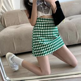 Skirts Temperament Bird Check A Word Half Skirt Female Summer 2024 High Waist Design Sense Niche Package Hip Pink Short