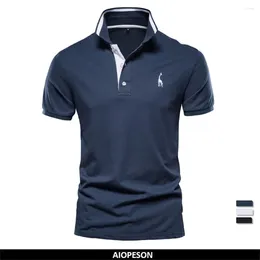 Men's Polos Authentic Summer Iopson Cotton Giraffe Embroidered Short Sleeve Polo Shirt High Quality Brand Design Clothing