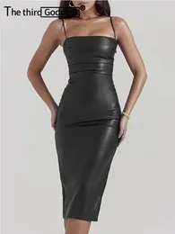 Casual Dresses Sexy Slip Black PU Maxi Leather Dress Women Summer 2024 Bodycon Club Birthday Party Elegant Long Evening Vestidos