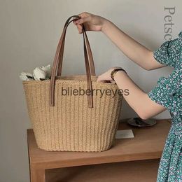 Shoulder Bags Evening Bags Chic Summer Straw Bags For Women Large Capacity Shopper Travel Tote Simple Design Beach Party Shoulder Bag Woven Clutch PurseH24223