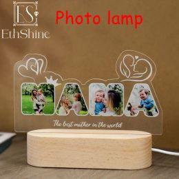 Jewellery Personalised Custom Photo Text 3D Acrylic Bedside Lamp Customised Bedroom Night Light for Mom Mama Birthday Gift Christmas Gift