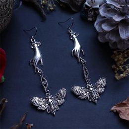 Stud Earrings Gothic Skull Back Decoration Moth Inlaid Blue Stone Eyes Pendant Punk Style Female Hand Shape Gift Jewellery