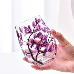 Wine Glasses 1PC Four Seasons Trees Goblet Creative Printed Round Glass Cup For Beer Cocktail Large Capacity Gift